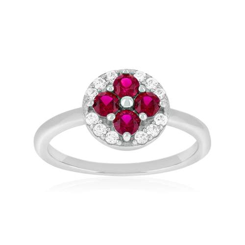 925 zilveren ring met roze synthetische stenen en zirkonia's