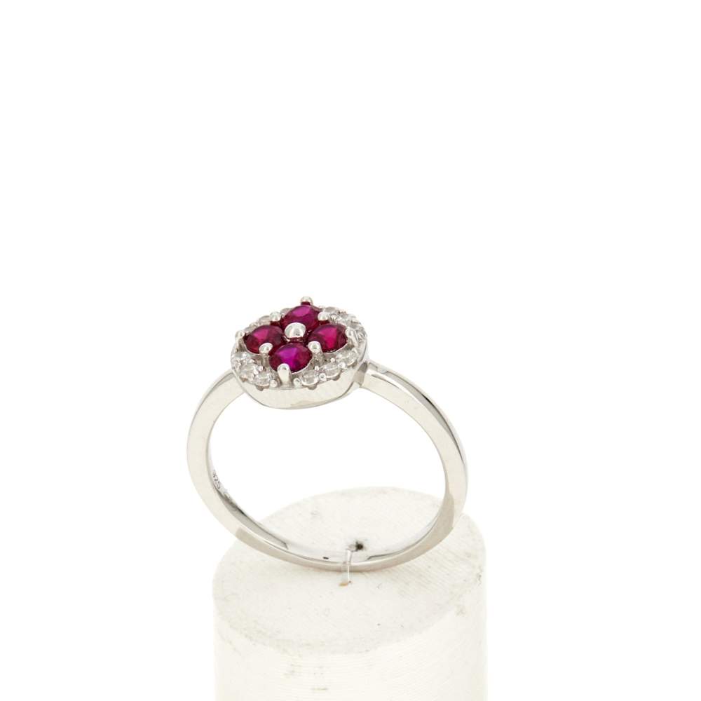 Bague argent 925 pierres synthétiques roses et zirconias - vue 2