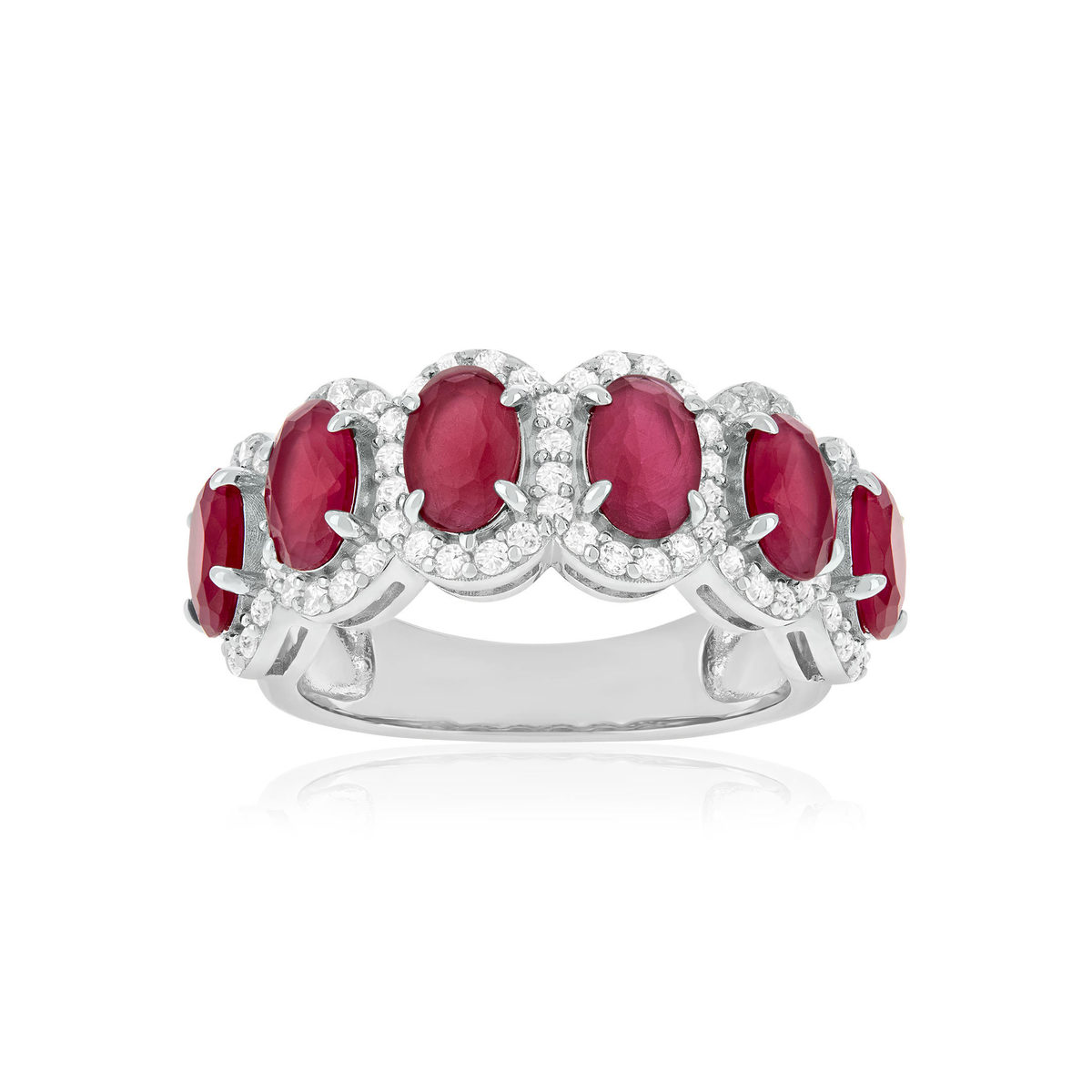 Bague argent 925 pierres synthétiques rouges et zirconias