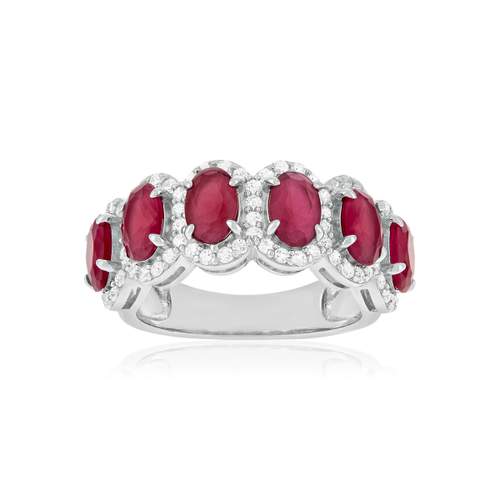 Bague argent 925 pierres synthétiques rouges et zirconias