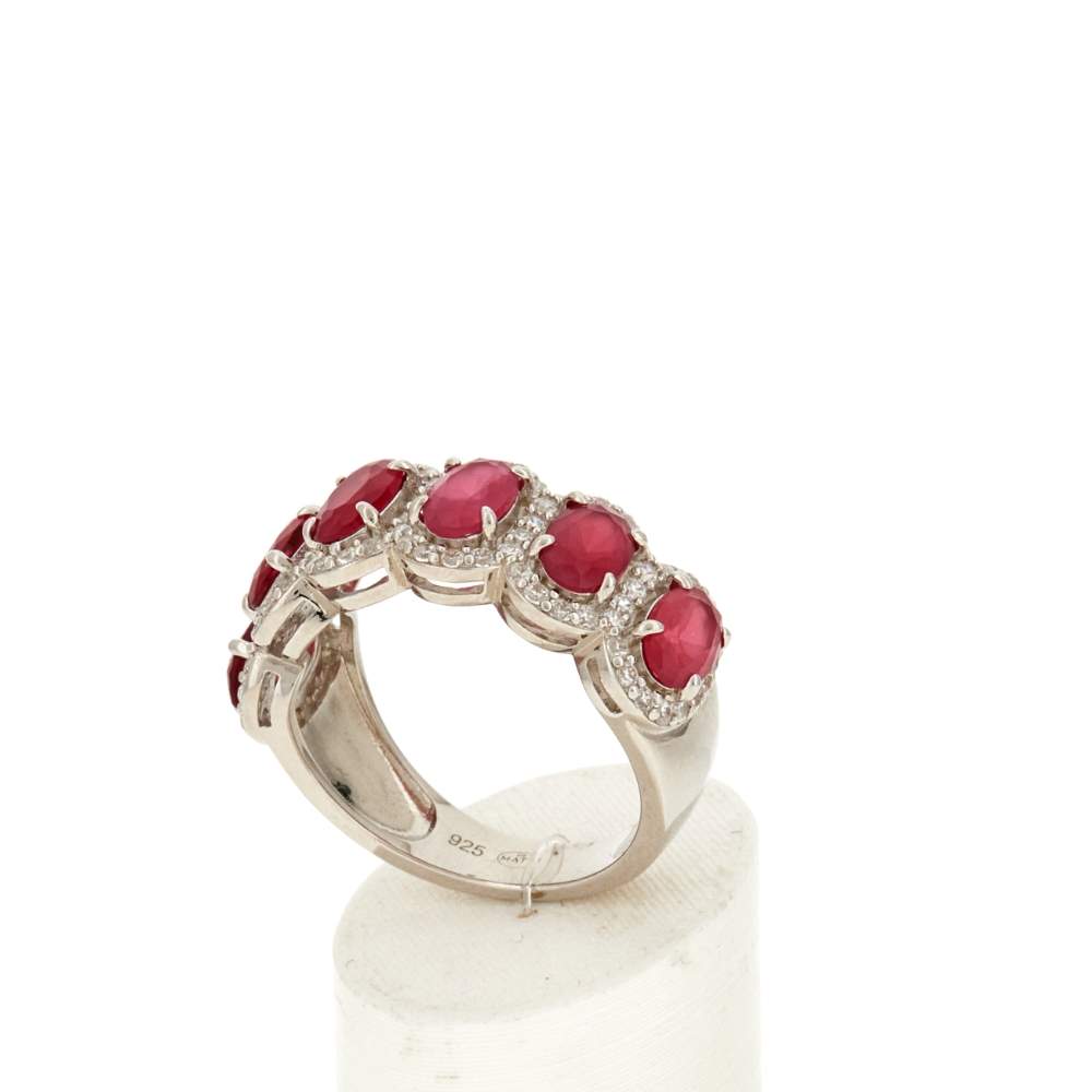 Bague argent 925 pierres synthétiques rouges et zirconias - vue 3
