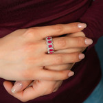 Bague argent 925 pierres synthétiques rouges et zirconias - vue porté 1