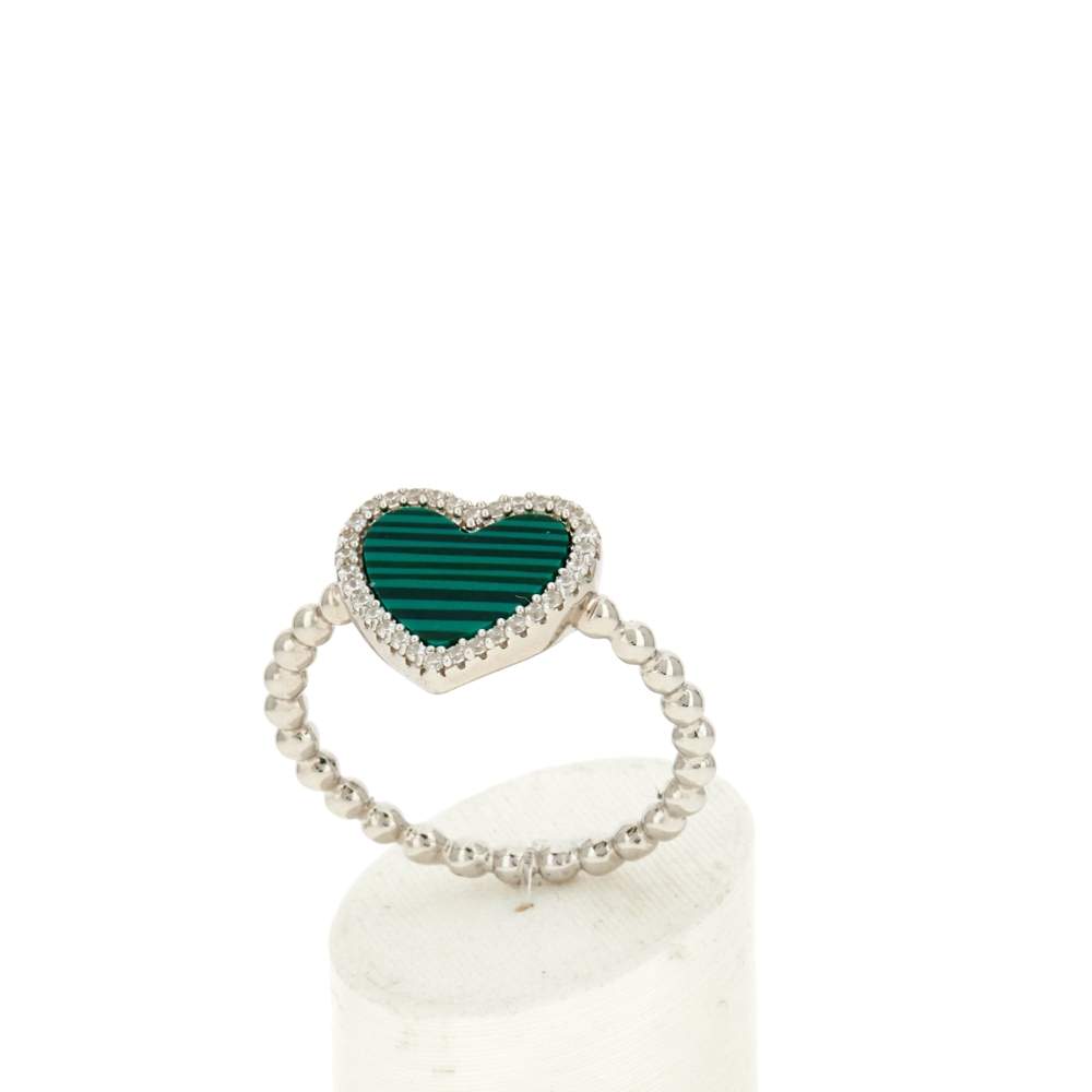 Bague argent 925 coeur malachites zirconias - vue 2