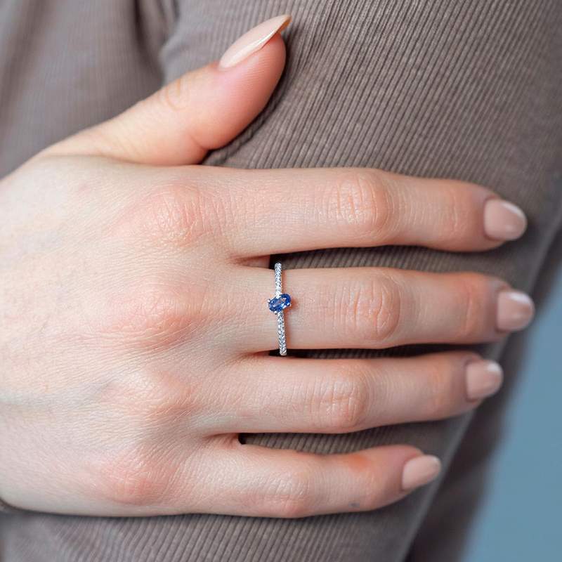 Bague argent 925 pierres imitation bleues - vue porté 1