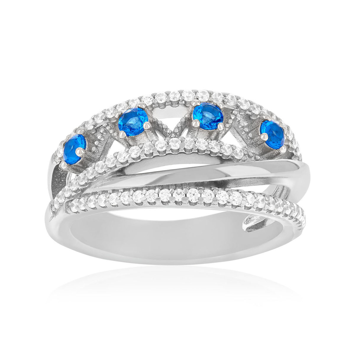 Bague argent 925 pierres imitation bleues et zirconias