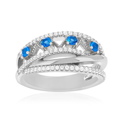 Bague argent 925 pierres imitation bleues et zirconias