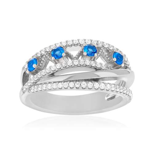 Bague argent 925 pierres imitation bleues et zirconias