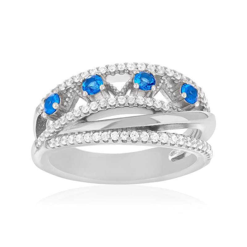 Bague argent 925 pierres imitation bleues et zirconias - vue 1