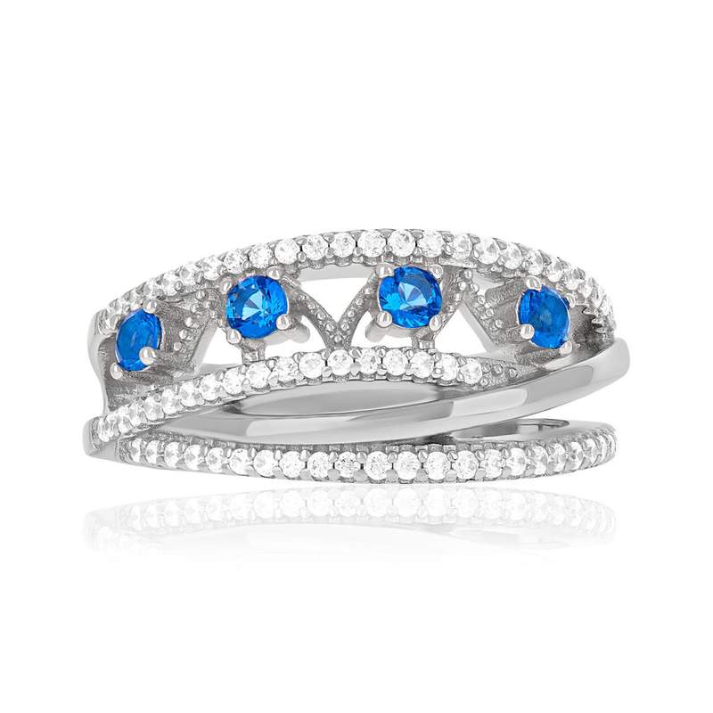 Bague argent 925 pierres imitation bleues et zirconias - vue 3