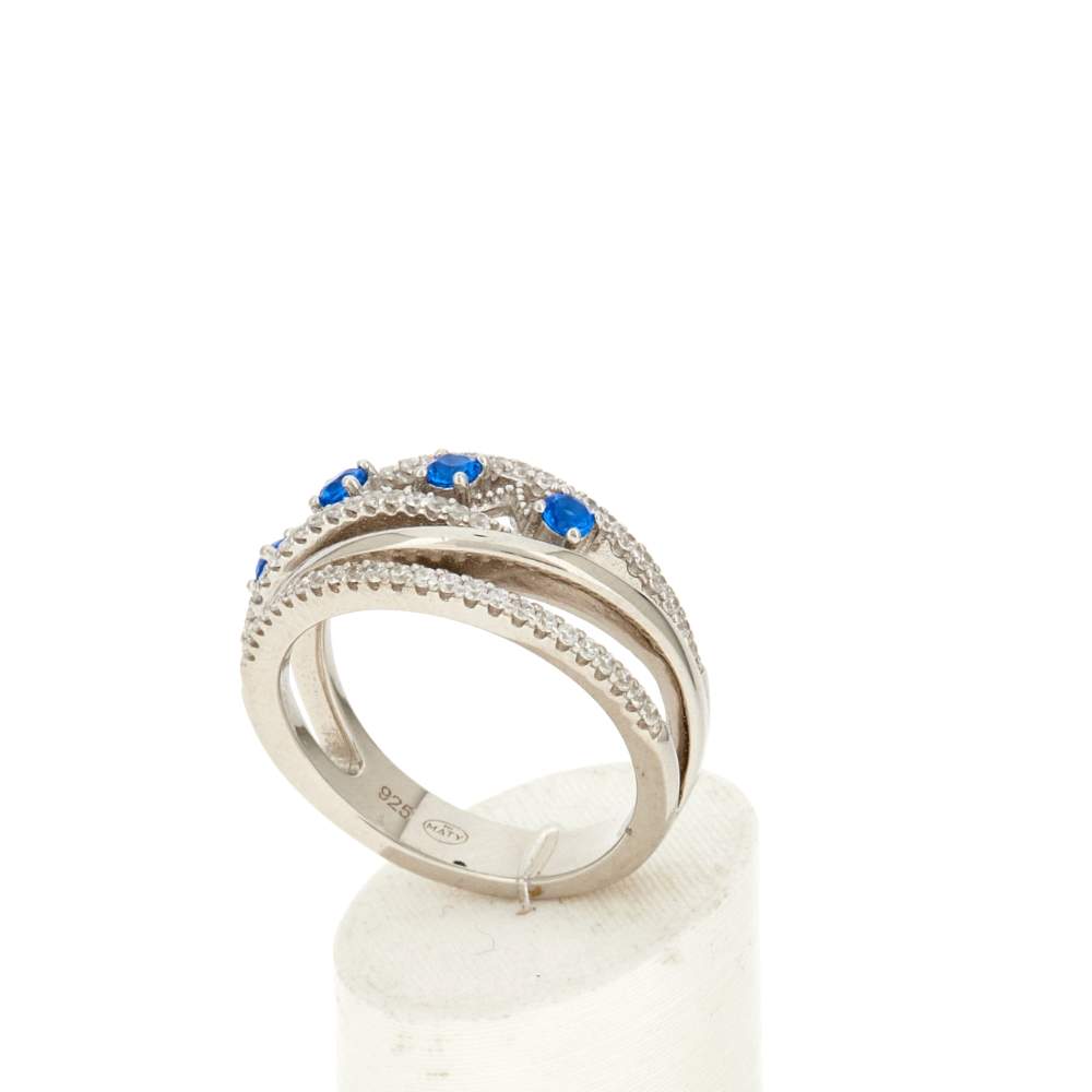 Bague argent 925 pierres imitation bleues et zirconias - vue 3