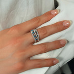 Bague argent 925 pierres imitation bleues et zirconias - vue porté 1