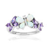 Bague argent 925 papillons opales et zirconias violets - vue V1