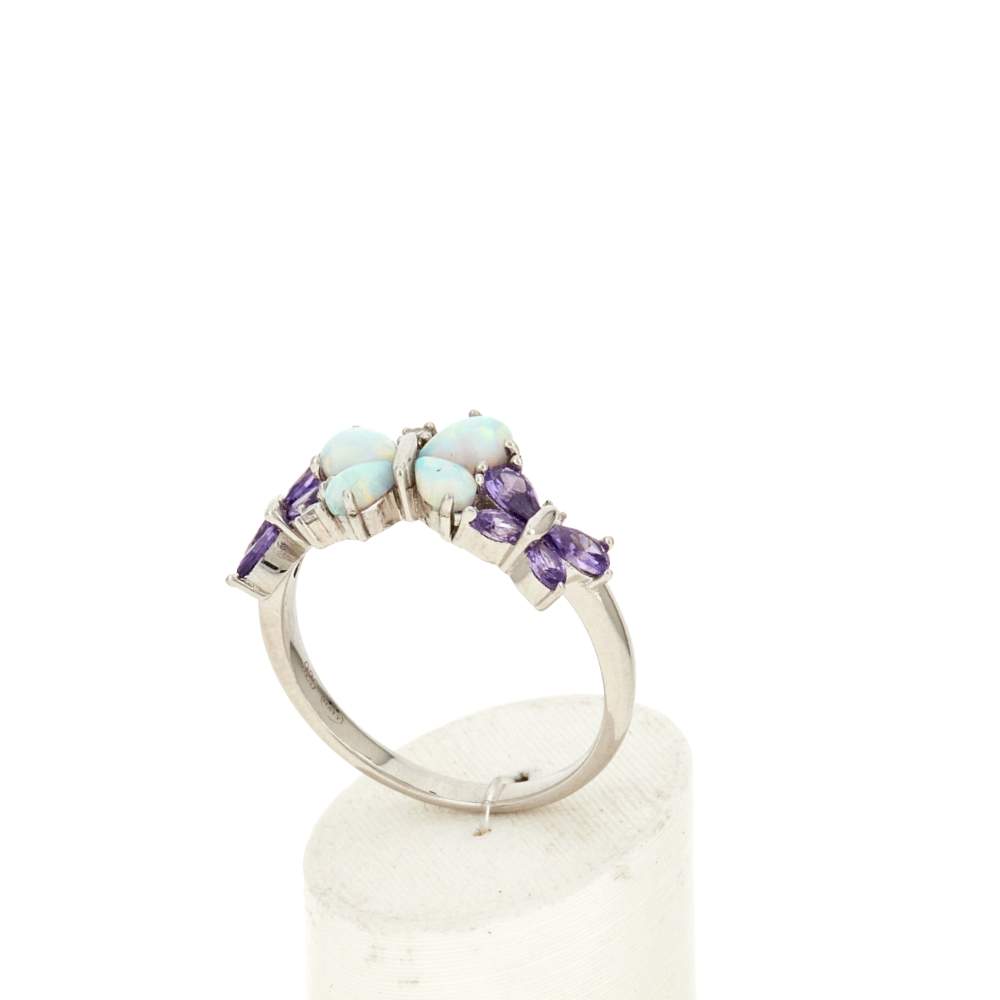 Bague argent 925 papillons opales et zirconias violets - vue 3