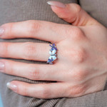 Bague argent 925 papillons opales et zirconias violets - vue porté 1