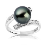 Bague or 750 blanc perle de culture de Tahiti diamant