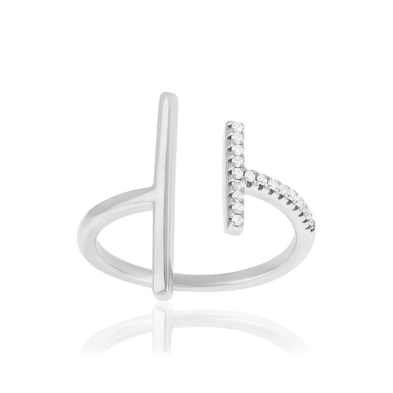 Bague argent 925 ouverte et zirconias - vue 1