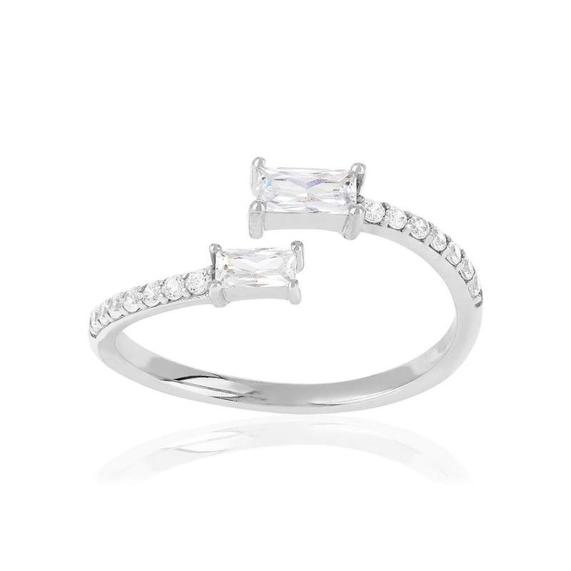 Bague argent 925 ouverte et zirconias - vue 1