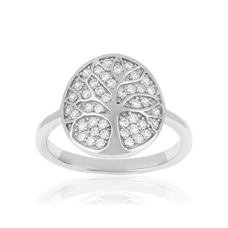 925 zilveren ring met levensboom en zirkonia's - afbeelding 1
