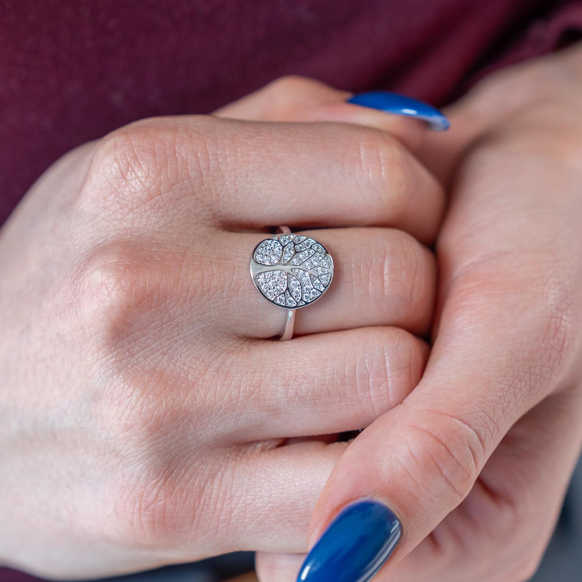 Bague argent 925 arbre de vie et zirconias - vue porté 1