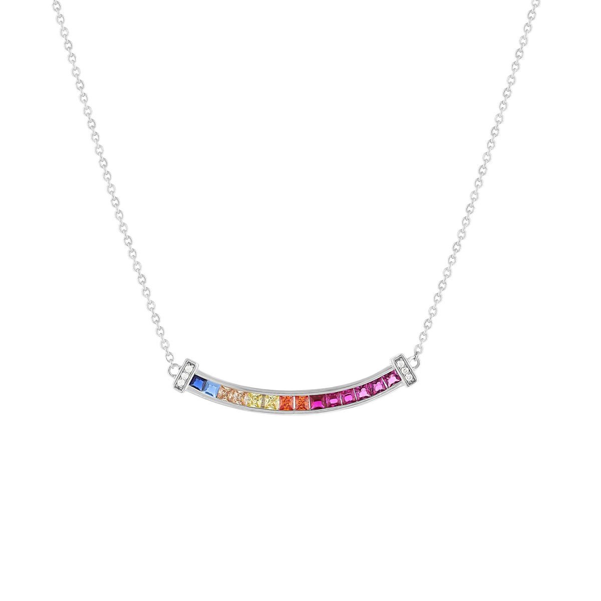 Collier argent 925 pierres synthétiques multicolores et zirconias 45cm