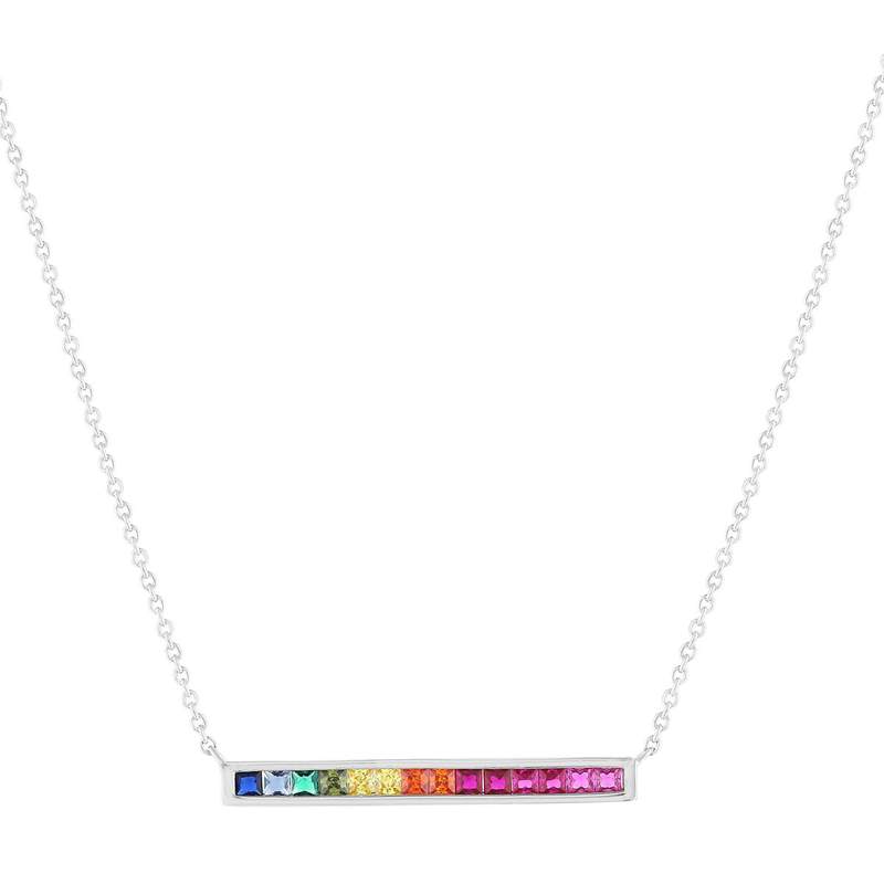 Collier argent 925 pierres synthétiques multicolores 45cm - vue 1
