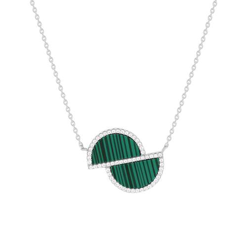 Collier argent 925 et malachites et zirconias 45cm