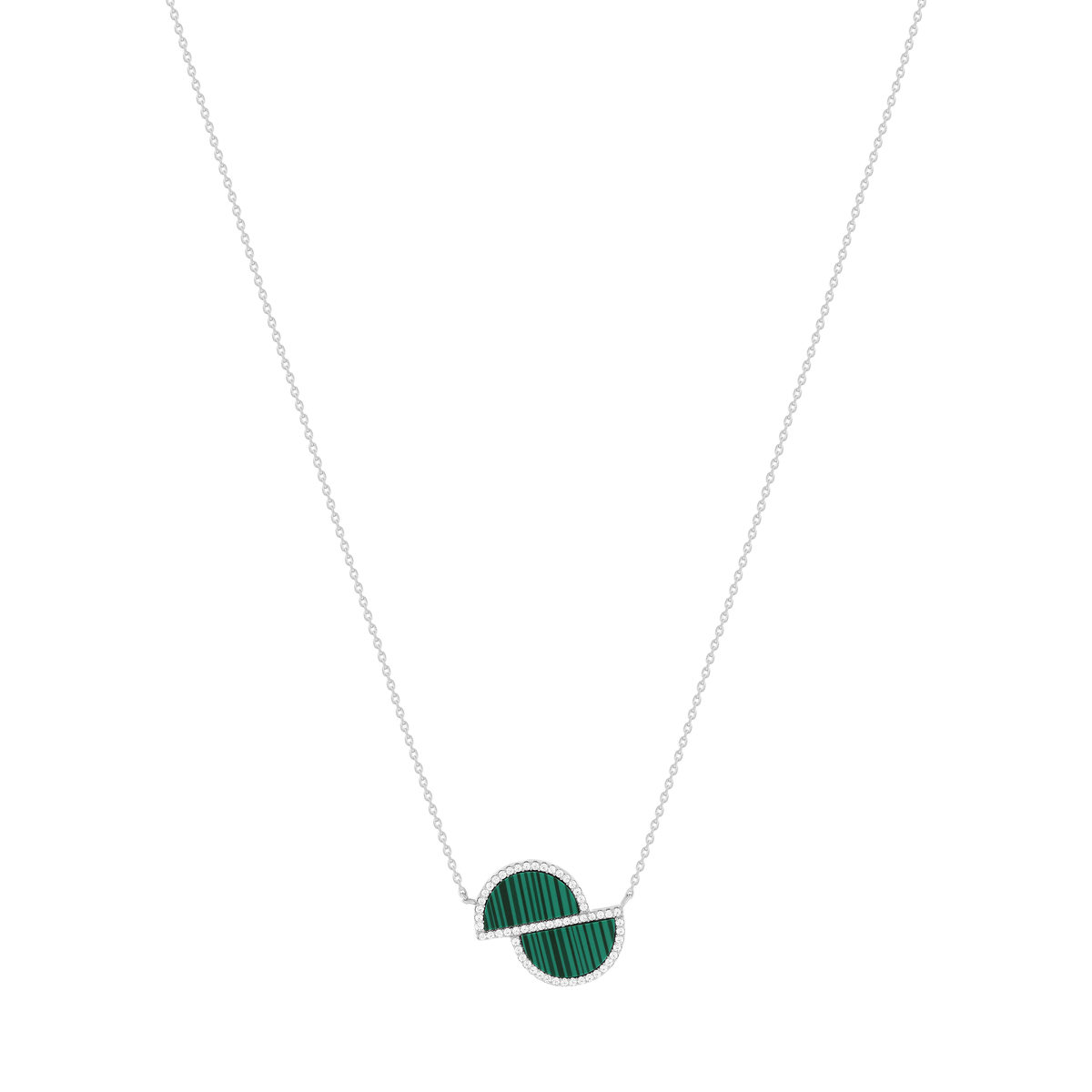 Collier argent 925 et malachites et zirconias 45cm - vue 2