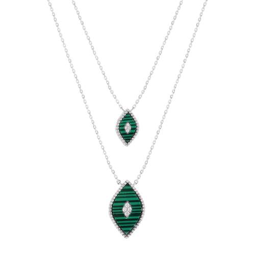 Collier argent 925 et malachites et zirconias 40cm