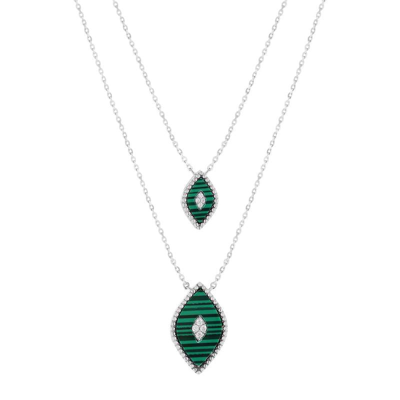 Collier argent 925 et malachites et zirconias 40cm - vue 1
