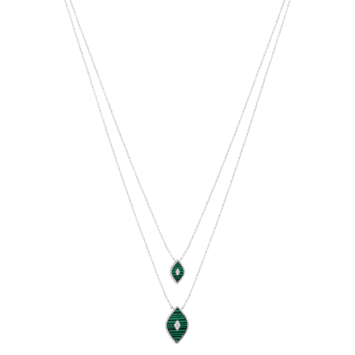 Collier argent 925 et malachites et zirconias 40cm - vue 2