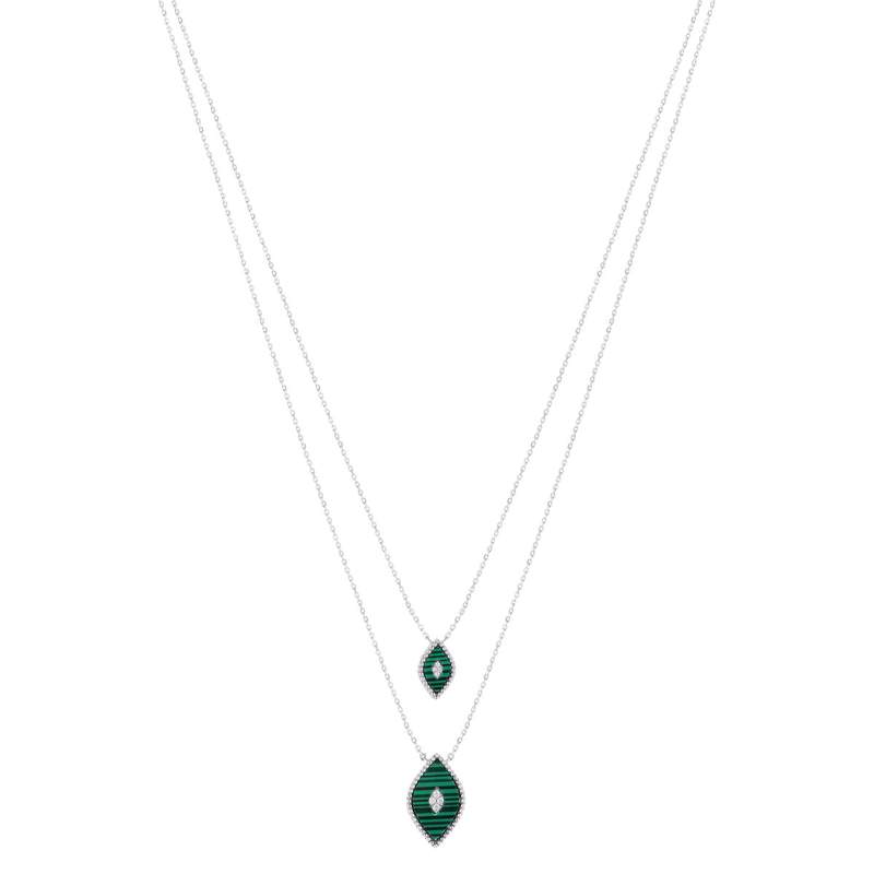 Collier argent 925 et malachites et zirconias 40cm - vue 2