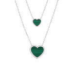 Collier argent 925 malachites et zirconias 40cm motif coeur - vue 1