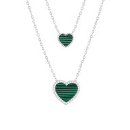 Collier argent 925 malachites et zirconias 40cm motif coeur