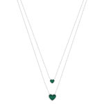 Collier argent 925 malachites et zirconias 40cm motif coeur - vue 2