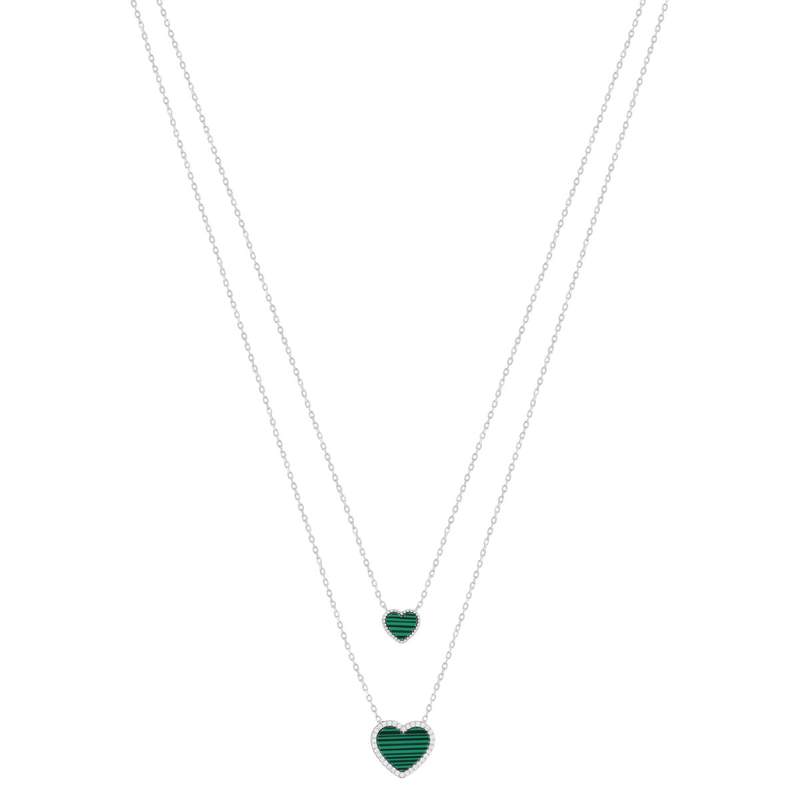 Collier argent 925 malachites et zirconias 40cm motif coeur - vue 2