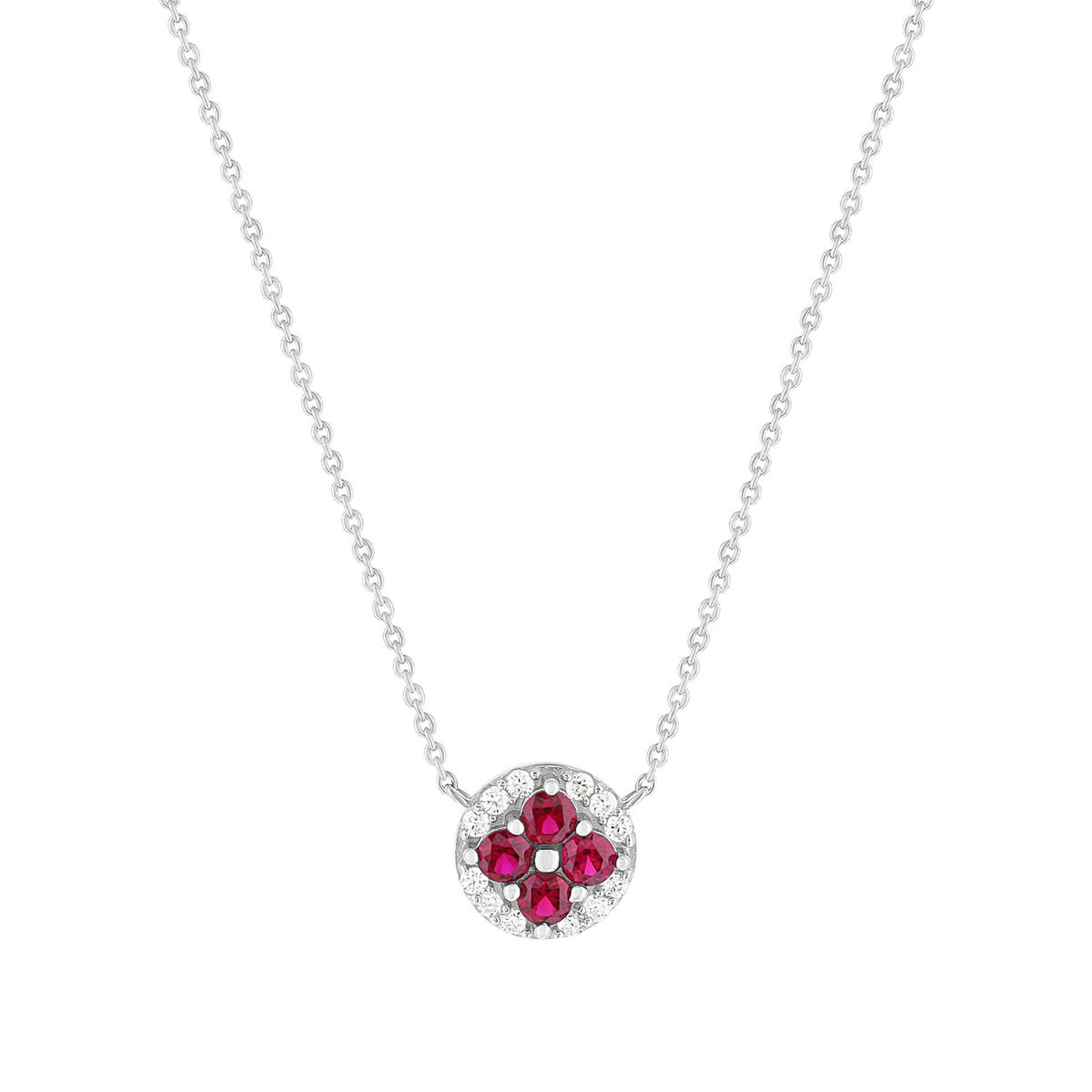 Collier argent 925 pierres synthétiques rouges et zirconias 45cm