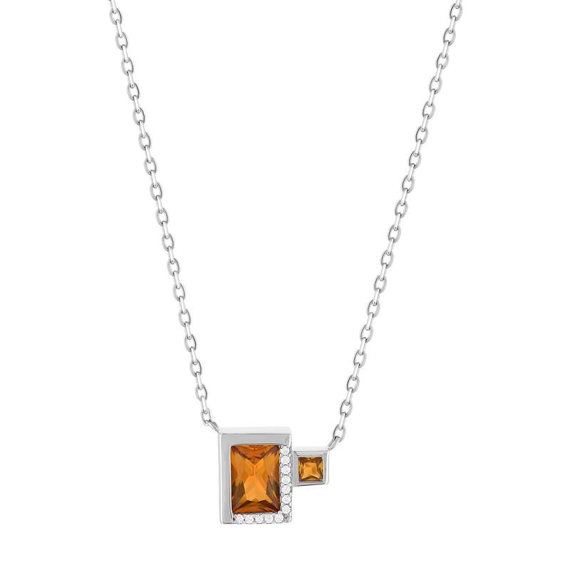 Collier argent 925 et zirconias ambrées et blancs 45cm - vue 1