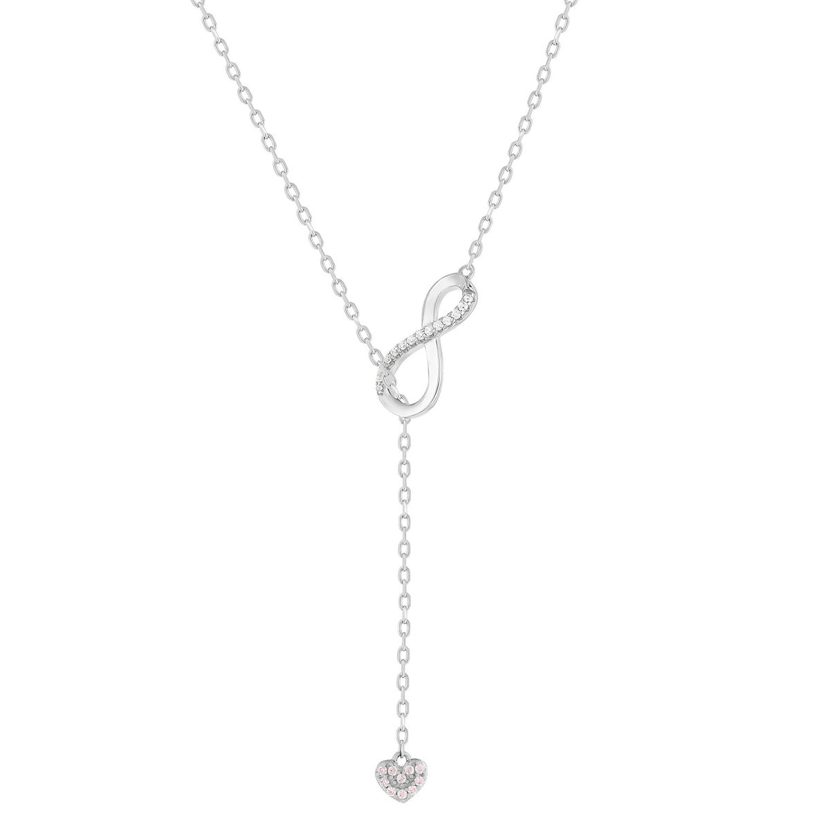 Collier argent 925 et zirconias motif coeur et infini 50cm