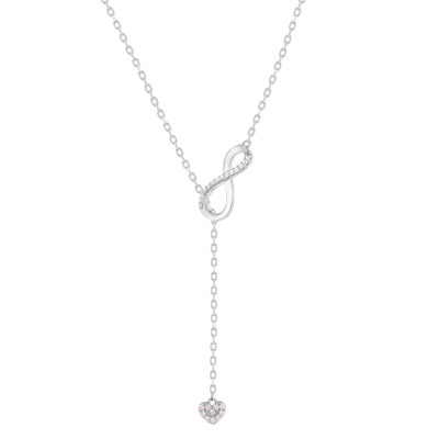 Collier argent 925 et zirconias motif coeur et infini 50cm