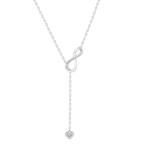 Collier argent 925 et zirconias motif coeur et infini 50cm
