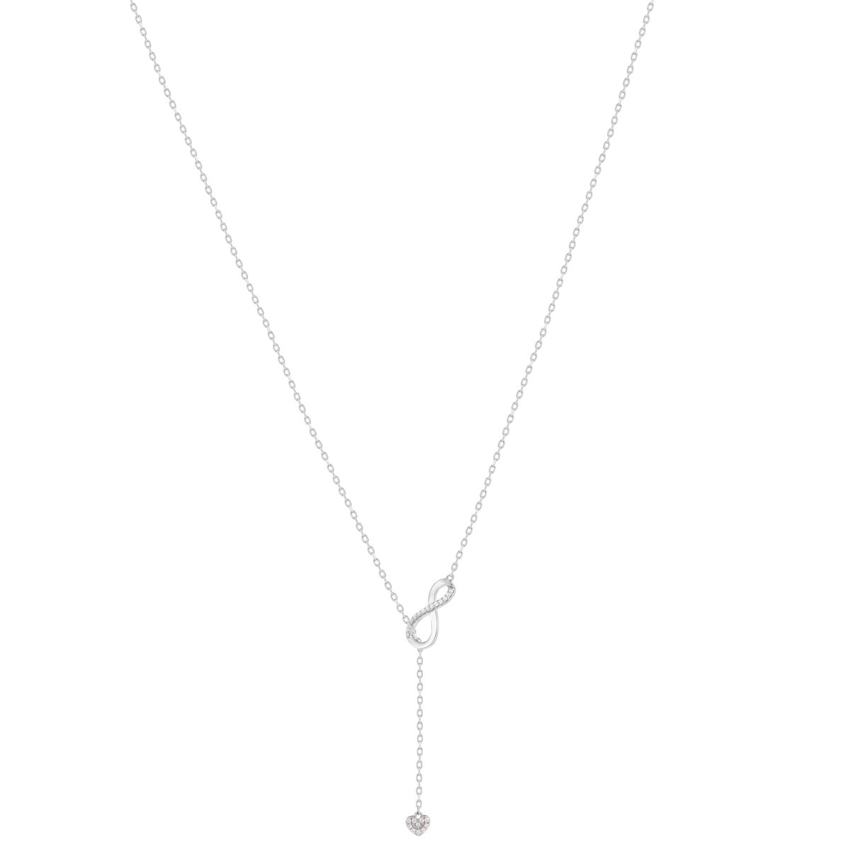 Collier argent 925 et zirconias motif coeur et infini 50cm - vue 2