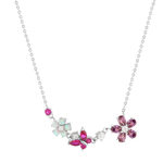 Collier argent 925 opales, pierres synthétiques et zirconias fleurs et papillon 45cm - vue 1