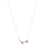 Collier argent 925 opales, pierres synthétiques et zirconias fleurs et papillon 45cm - vue 2