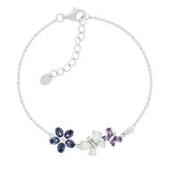 Bracelet argent 925 opales et zirconias papillons et fleur 19cm