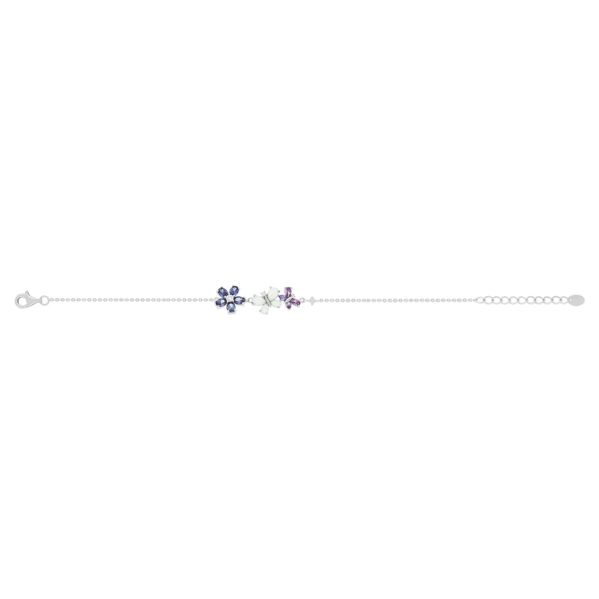 Bracelet argent 925 opales et zirconias papillons et fleur 19cm - vue 2