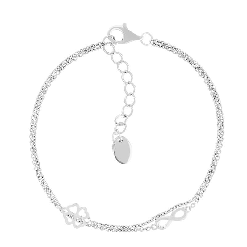 Bracelet argent 925 motif trèfle et infini 19cm - vue 1