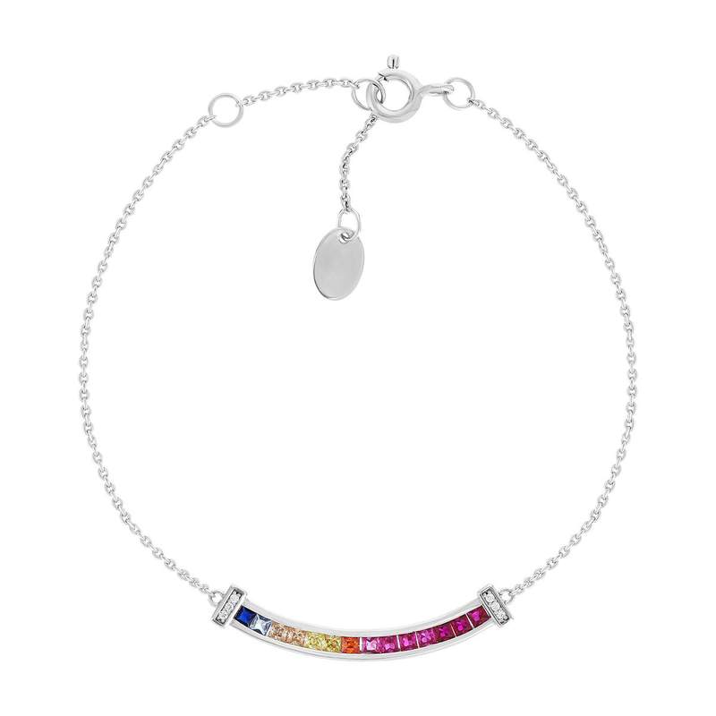 Bracelet argent 925 pierres synthétiques multicolores et zirconias 19cm - vue 1