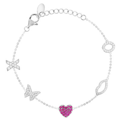 Bracelet argent 925 pierres synthétiques roses et zirconias 19 cm - vue 1