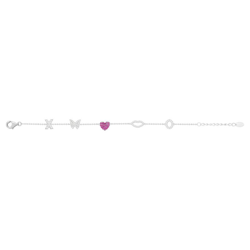 925 silver bracelet synthetic pink stones and zirconias 19 cm - view 2