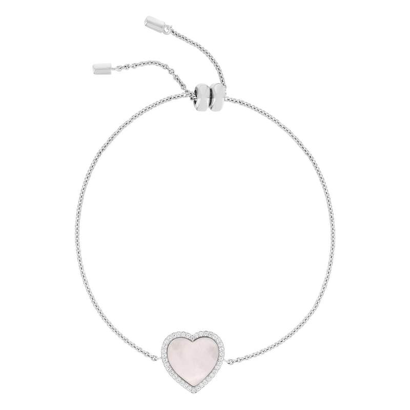 Bracelet argent 925 coeur nacres rose et zirconias 24cm - vue 1